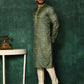 Kurta Pyjama Jacquard Green Woven Mens