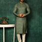 Kurta Pyjama Jacquard Green Woven Mens