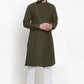 Kurta Pyjama Blended Cotton Green Embroidered Mens