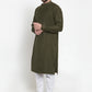 Kurta Pyjama Blended Cotton Green Embroidered Mens