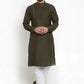 Kurta Pyjama Blended Cotton Green Embroidered Mens