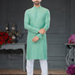 Kurta Pyjama Cotton Jacquard Green Fancy Work Mens