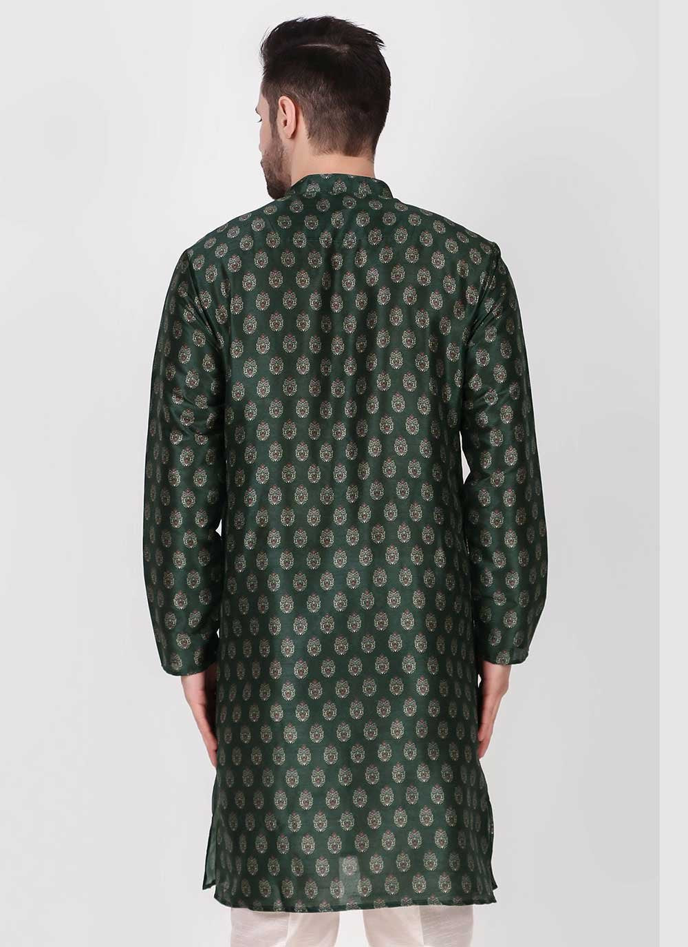 Kurta Pyjama Art Silk Green Print Mens