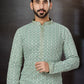 Kurta Pyjama Fancy Fabric Green Lucknowi Work Mens