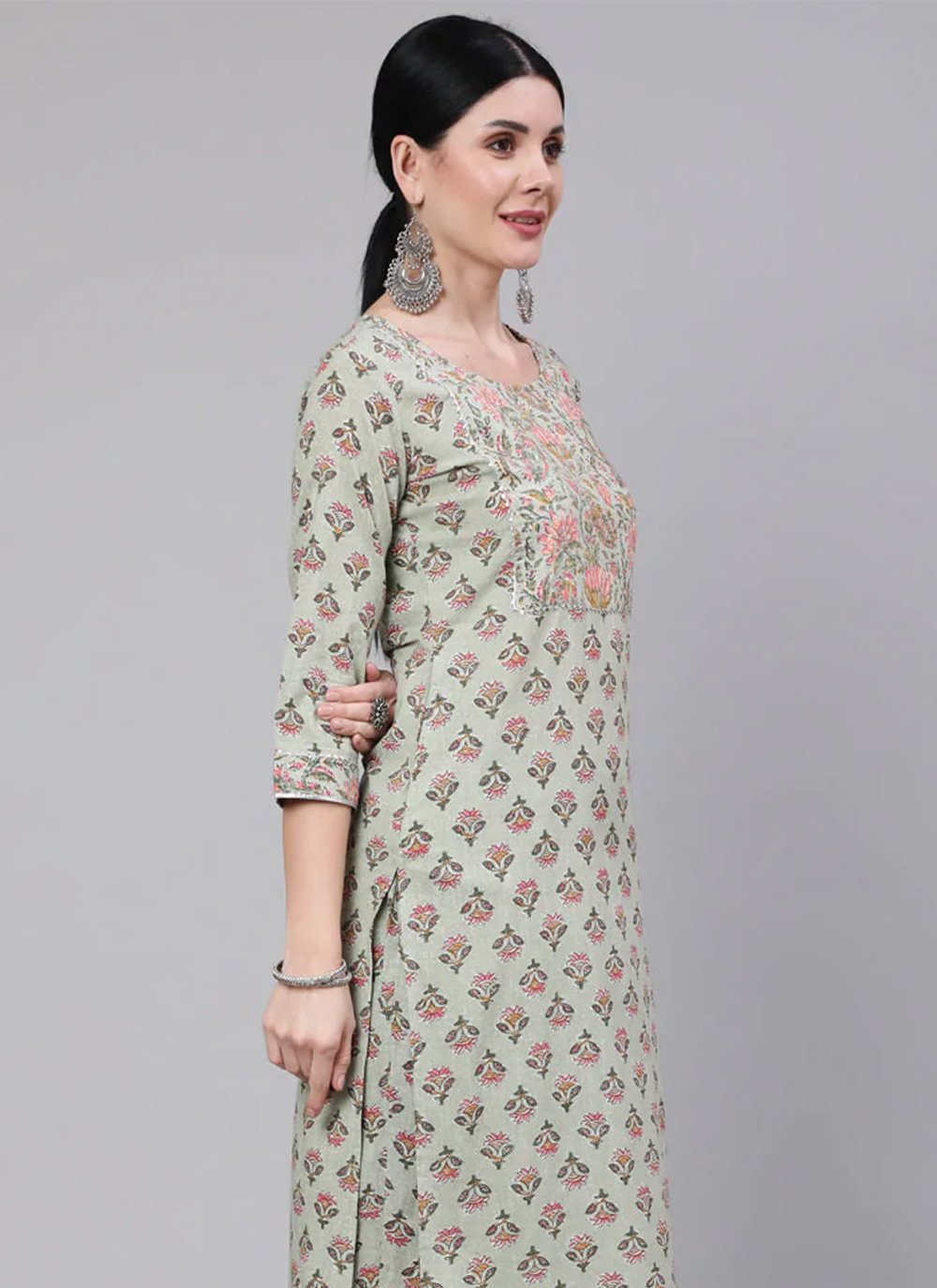 Salwar Suit Cotton Green Print Salwar Kameez