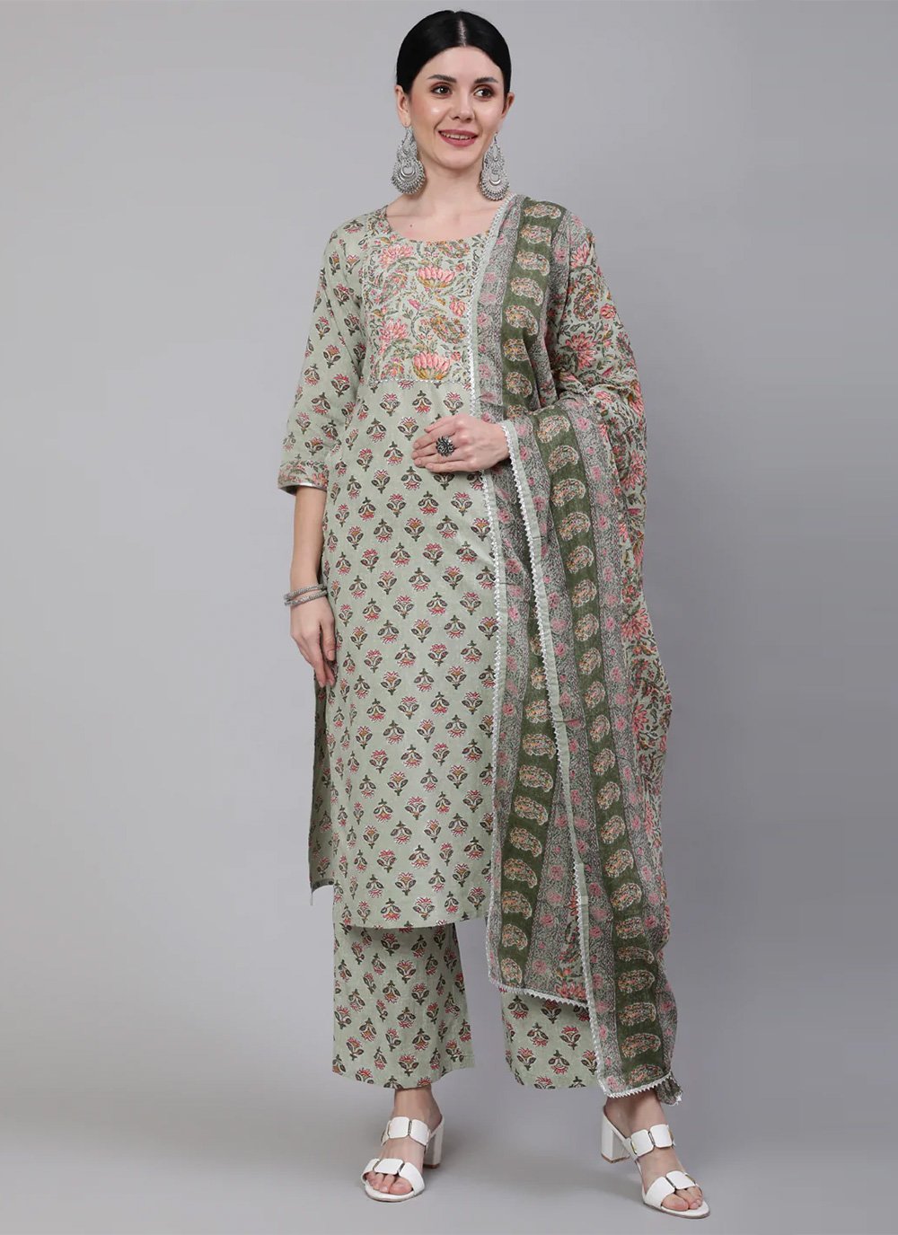 Salwar Suit Cotton Green Print Salwar Kameez