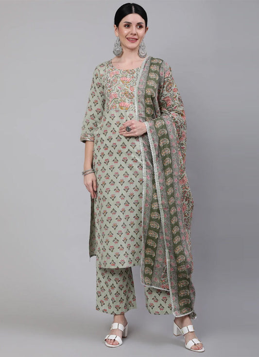Salwar Suit Cotton Green Print Salwar Kameez
