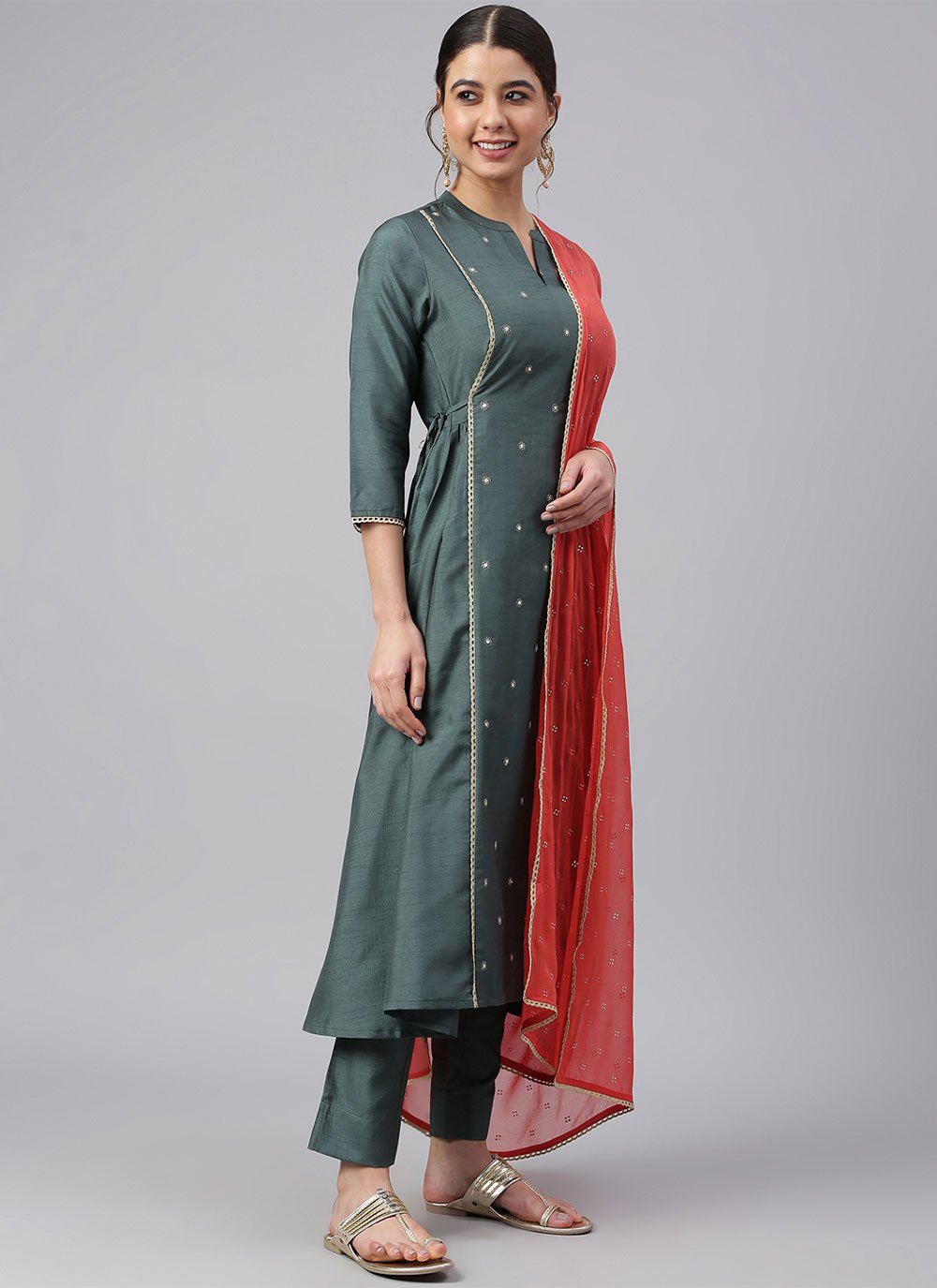 Salwar Suit Poly Silk Green Sequins Salwar Kameez