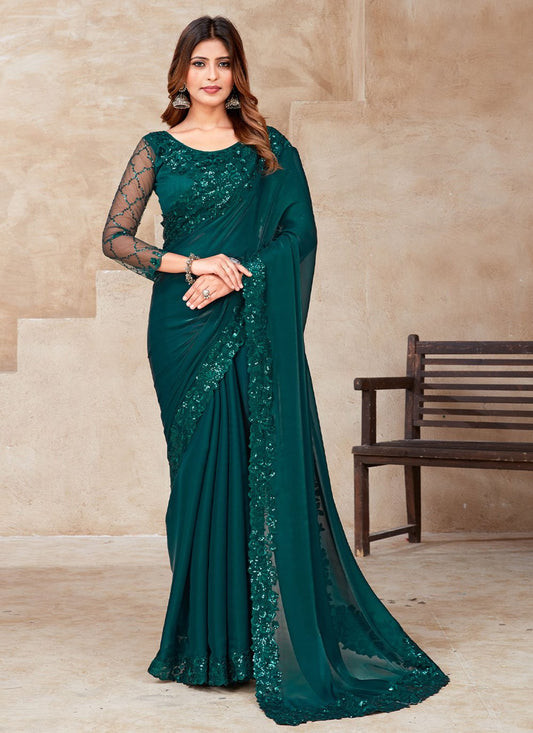 Classic Silk Green Patch Border Saree