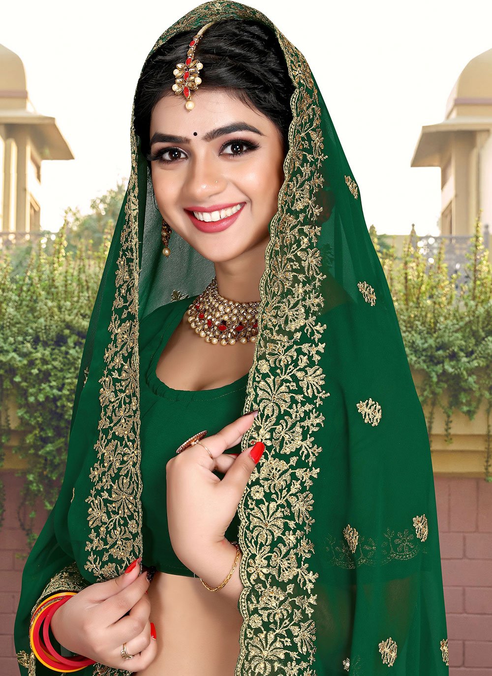 Classic Georgette Green Embroidered Saree