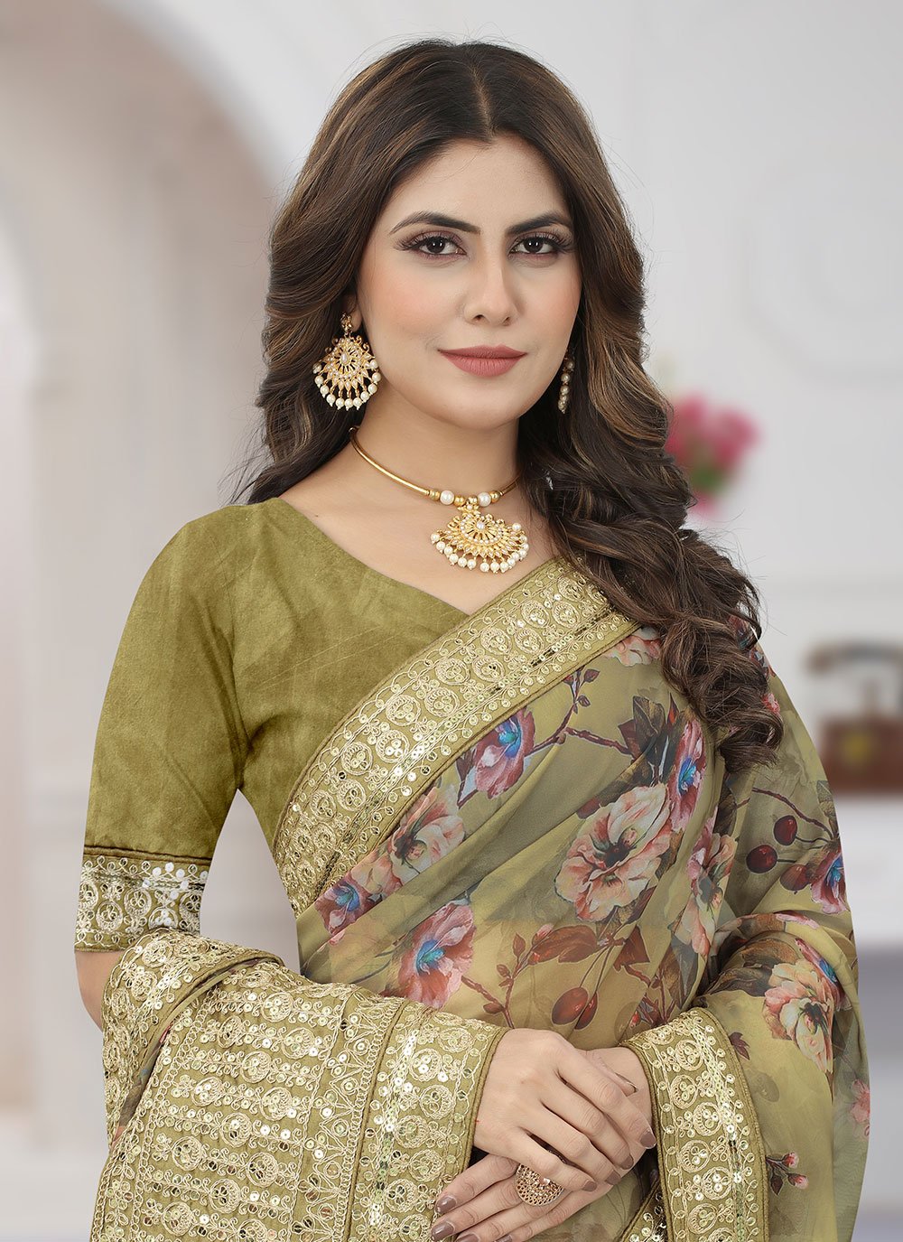 Classic Organza Green Cord Work Saree