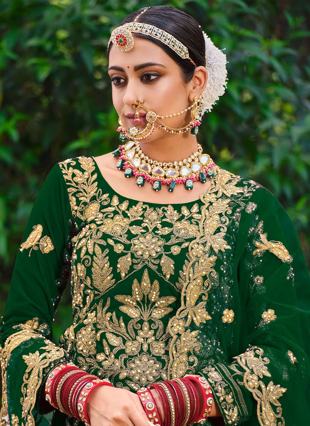 Lehenga Choli Velvet Green Dori Work Lehenga Choli