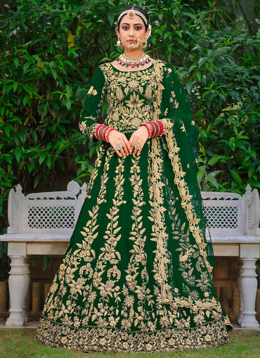 Lehenga Choli Velvet Green Dori Work Lehenga Choli