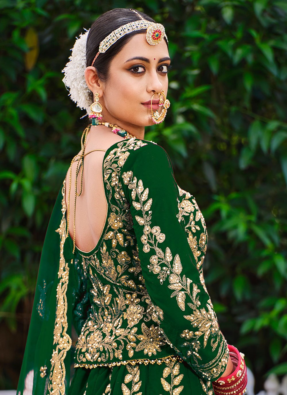 Lehenga Choli Velvet Green Dori Work Lehenga Choli