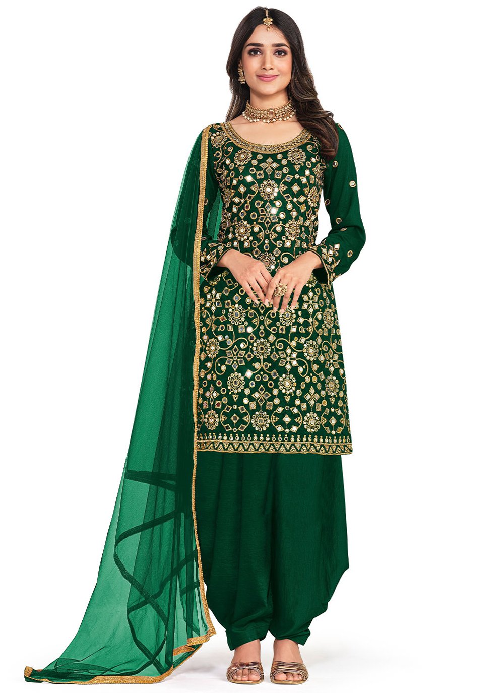 Salwar Suit Silk Green Embroidered Salwar Kameez