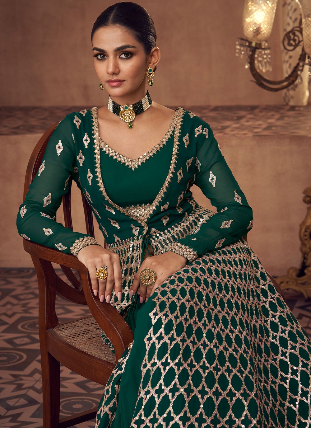 Salwar Suit Georgette Green Embroidered Salwar Kameez