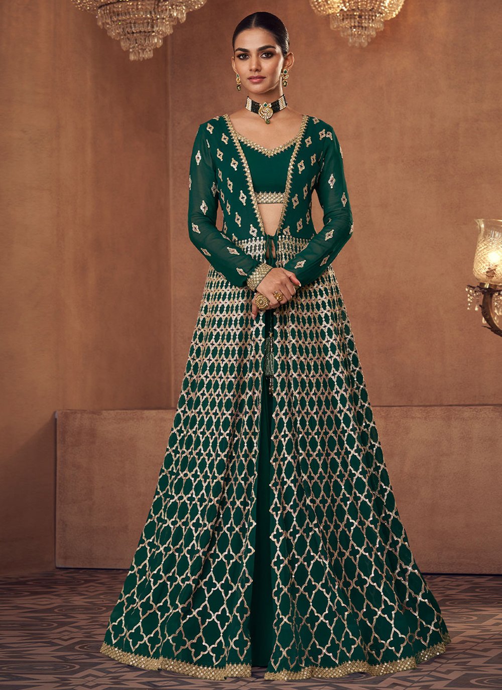 Salwar Suit Georgette Green Embroidered Salwar Kameez