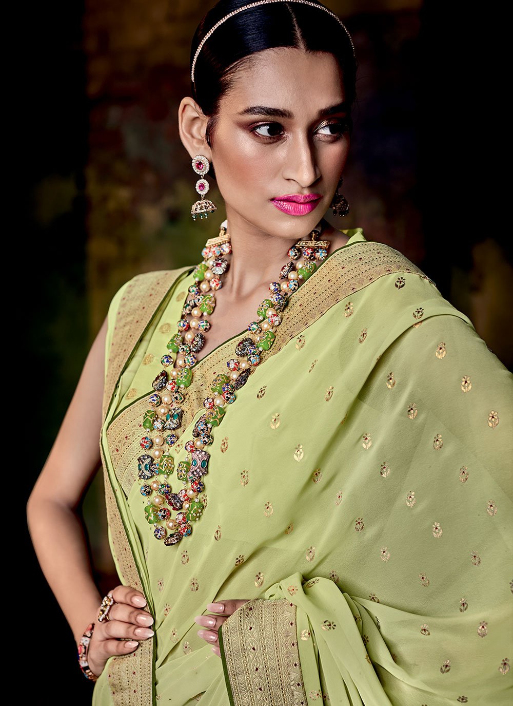 Trendy Saree Georgette Green Foil Print Saree
