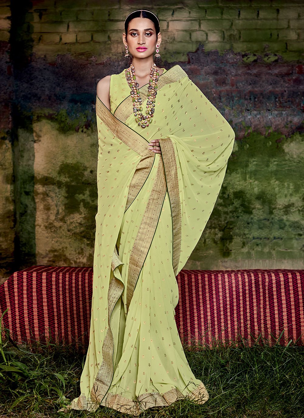 Trendy Saree Georgette Green Foil Print Saree