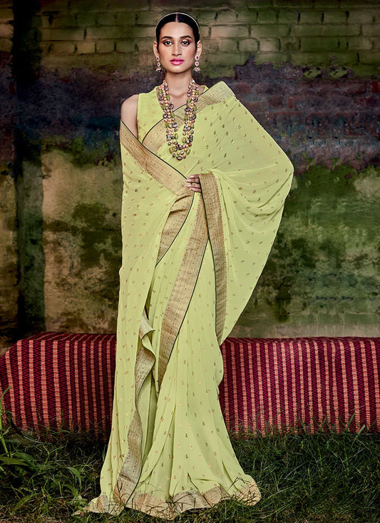 Trendy Saree Georgette Green Foil Print Saree
