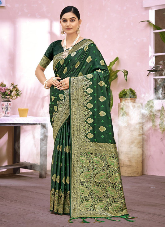 Trendy Saree Silk Green Embroidered Saree