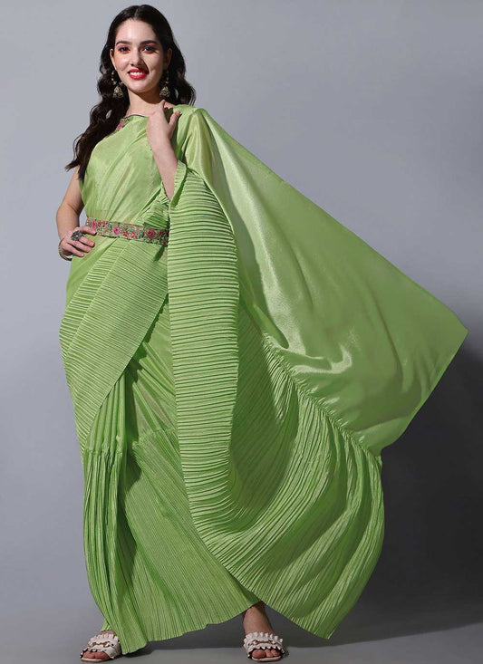 Trendy Saree Chinon Green Fancy Work Saree