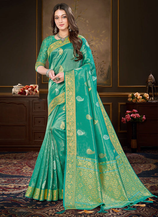 Contemporary Organza Green Weaving Saree