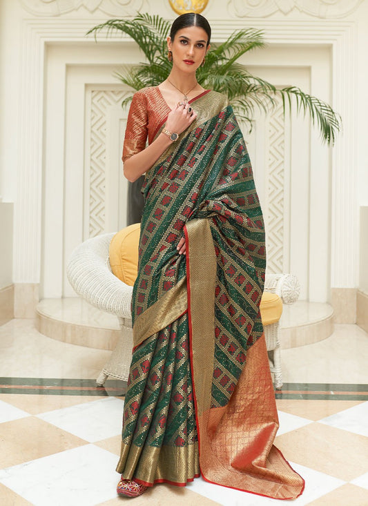 Contemporary Patola Silk Green Weaving Saree