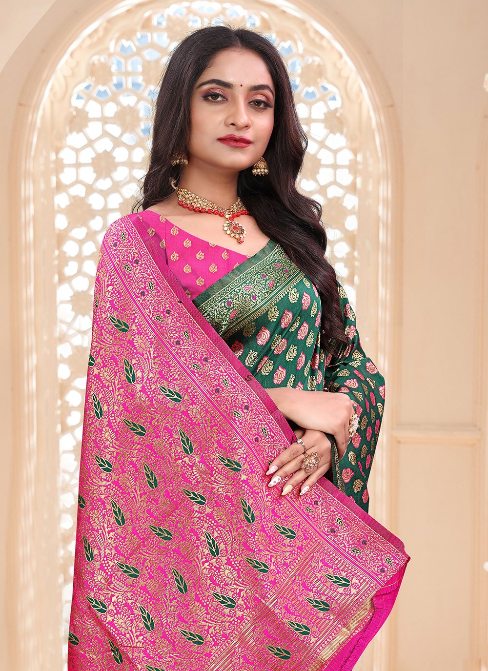 Contemporary Silk Green Woven Saree