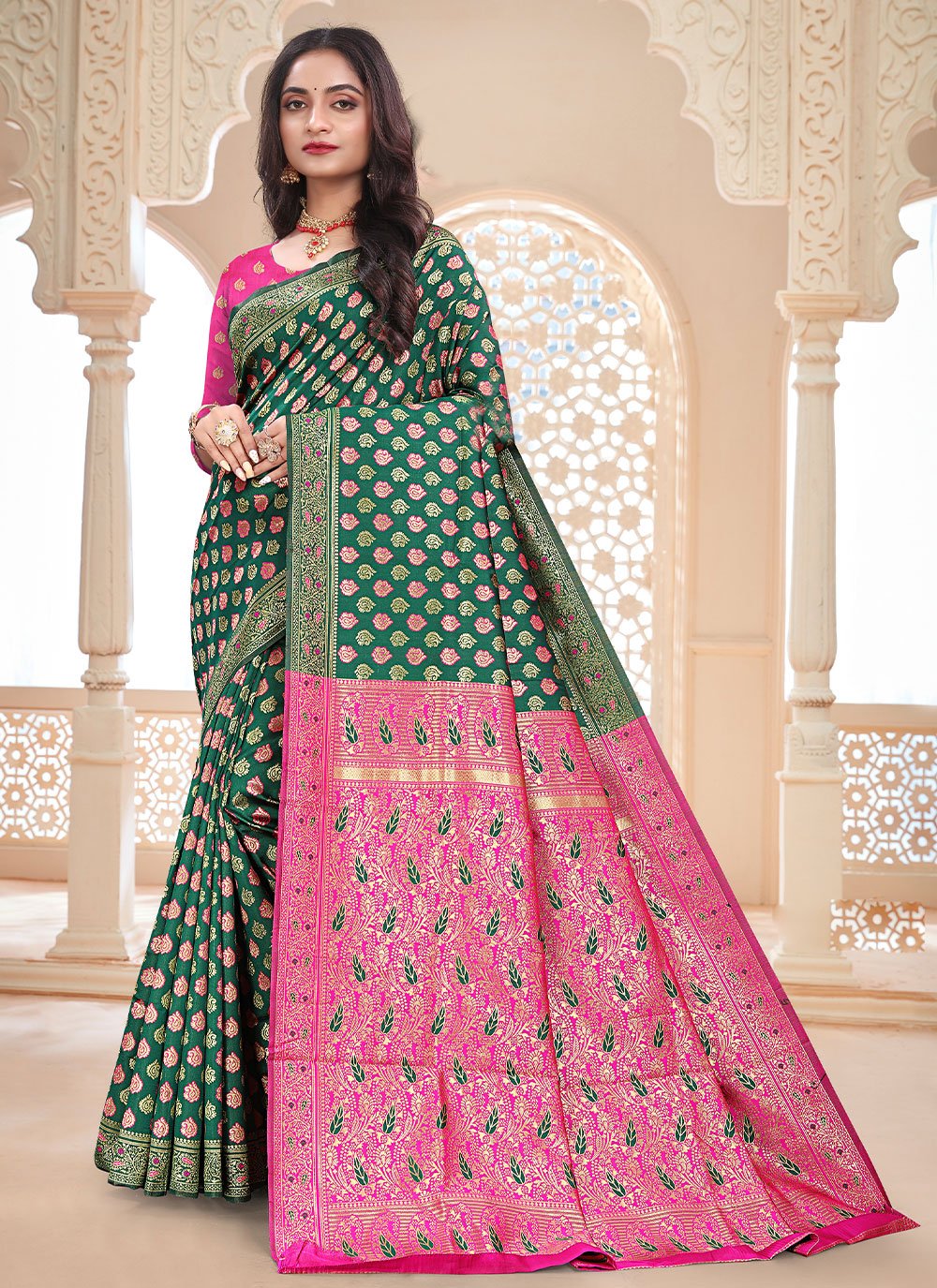 Contemporary Silk Green Woven Saree