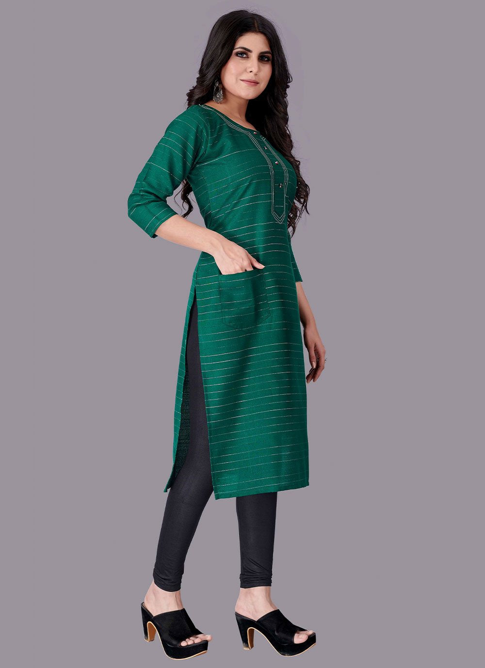 Designer Kurti Cotton Green Print Kurtis