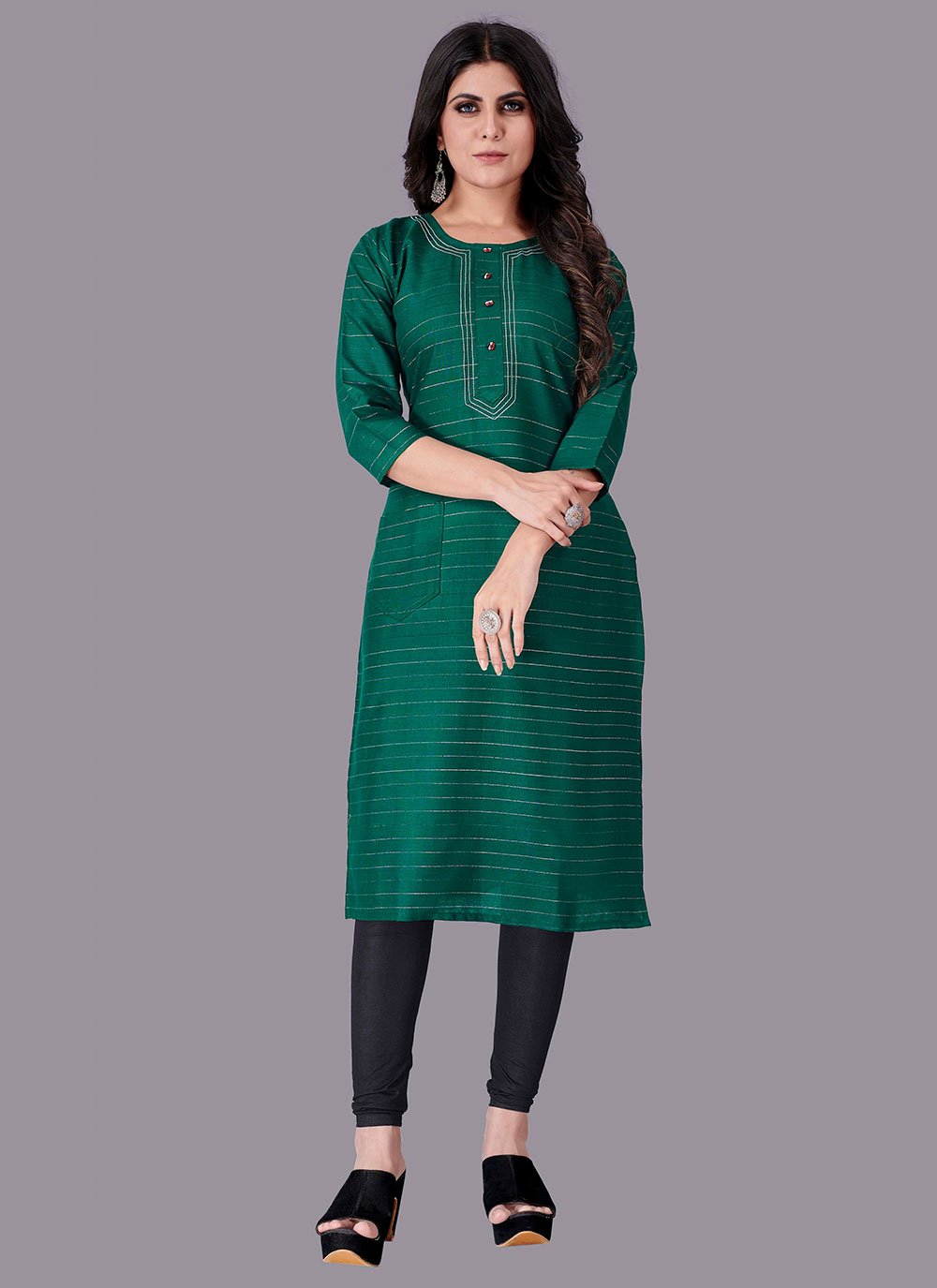 Designer Kurti Cotton Green Print Kurtis