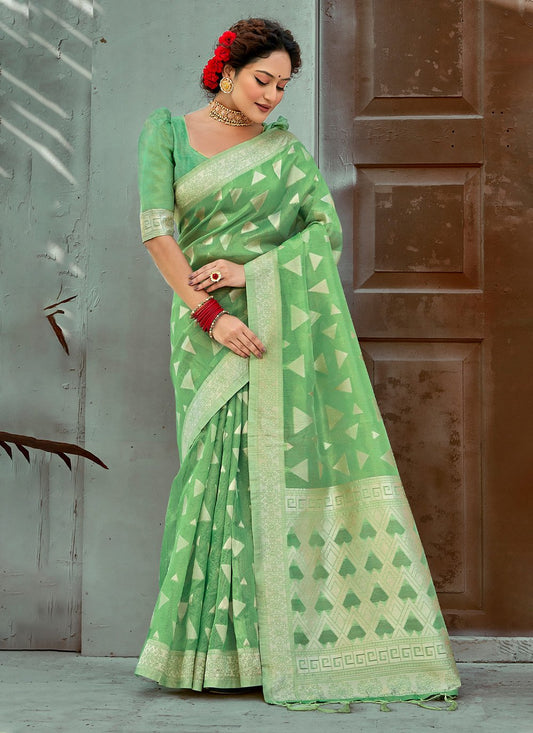 Trendy Saree Cotton Green Embroidered Saree