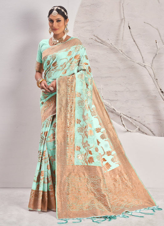 Designer Cotton Green Embroidered Saree