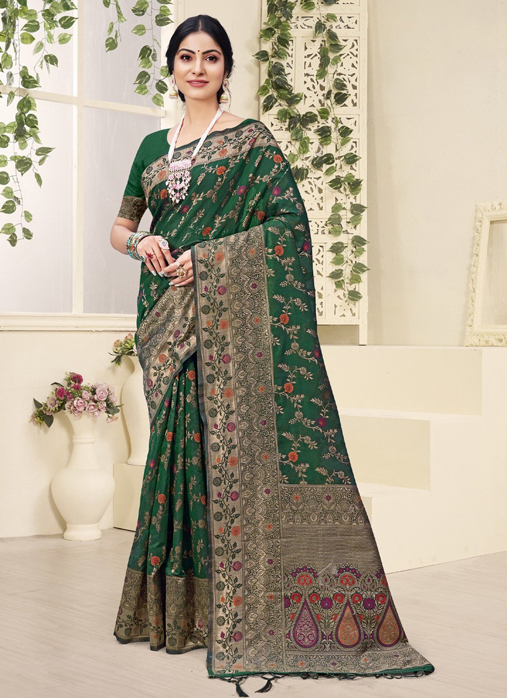 Classic Cotton Green Embroidered Saree