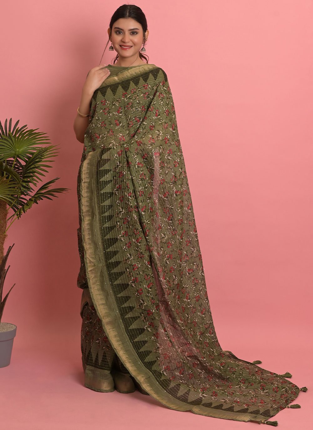 Contemporary Cotton Green Embroidered Saree