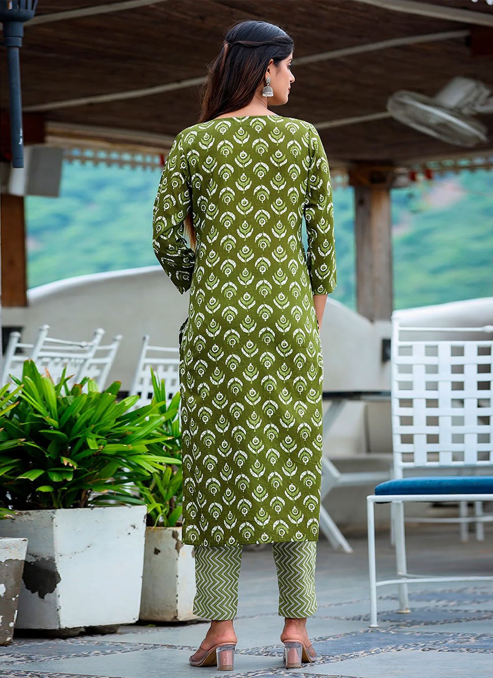 Designer Kurti Cotton Green Print Kurtis