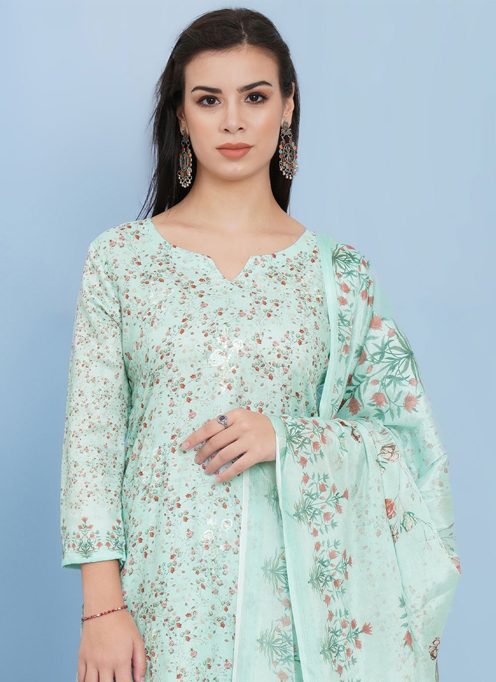 Salwar Suit Cotton Green Digital Print Salwar Kameez