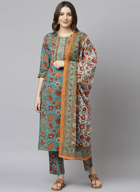 Salwar Suit Cotton Green Embroidered Salwar Kameez