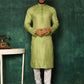 Kurta Pyjama Cotton Green Print Mens