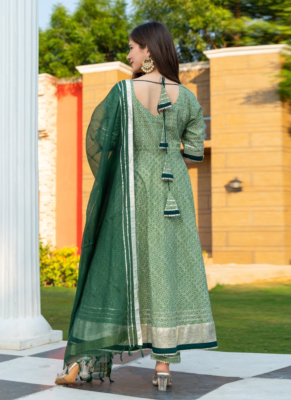 Pant Style Suit Cotton Green Lace Salwar Kameez