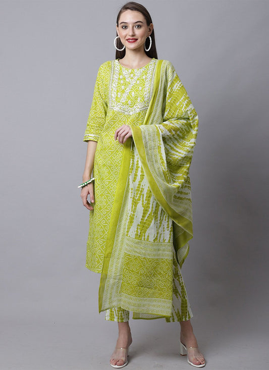 Salwar Suit Cotton Green Embroidered Salwar Kameez