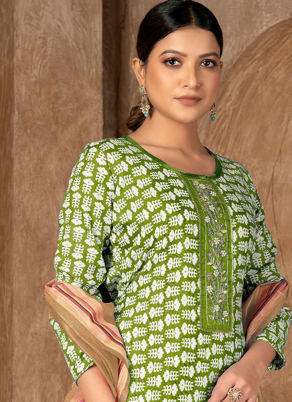 Salwar Suit Cotton Green Print Salwar Kameez