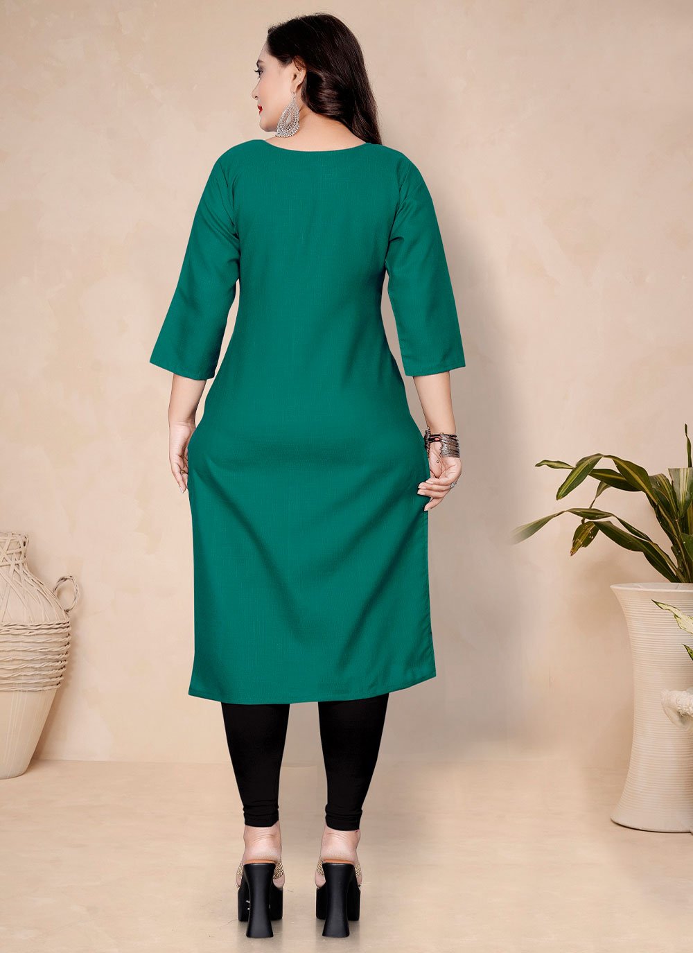 Party Wear Kurti Cotton Green Plain Kurtis