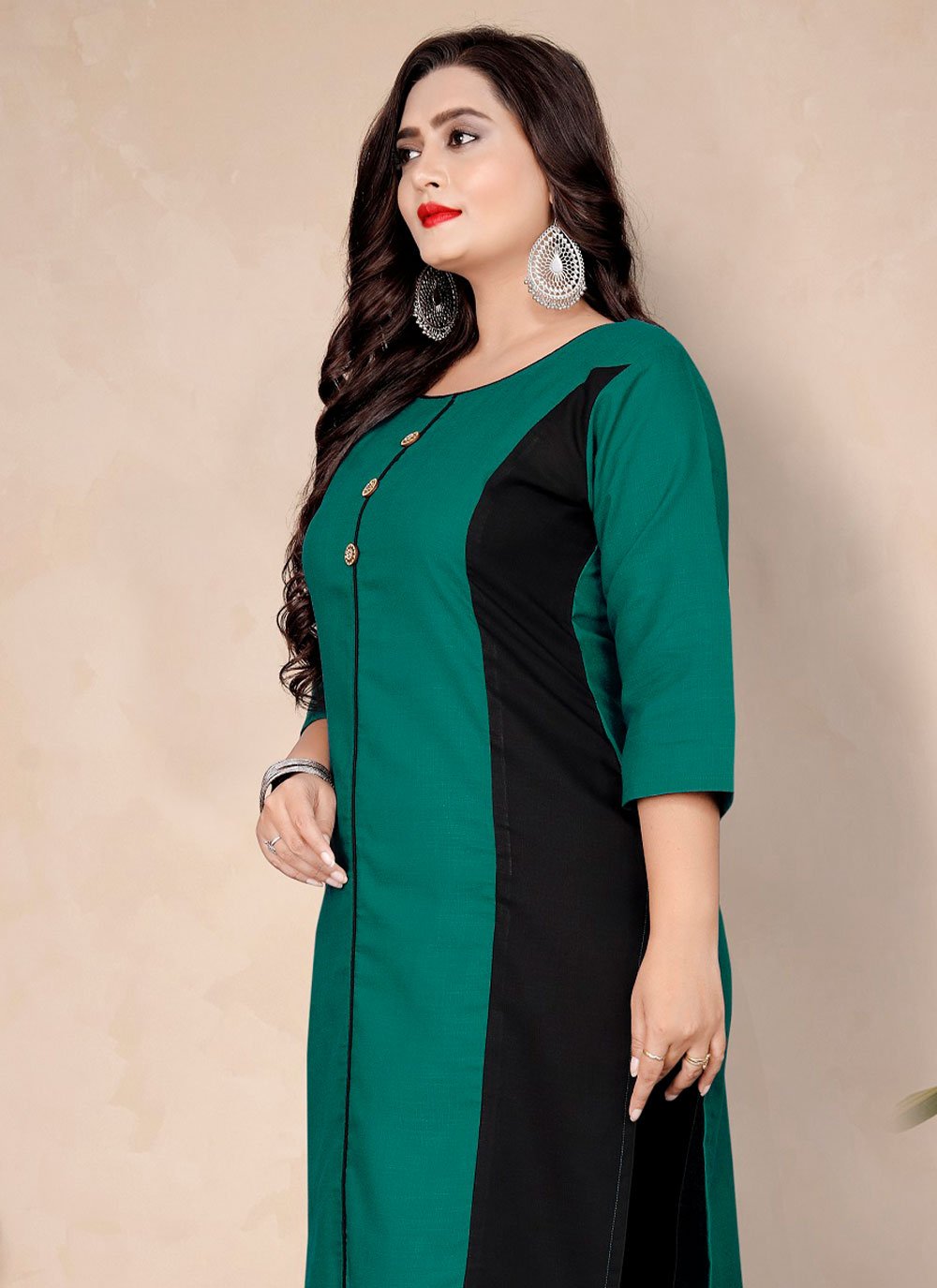 Party Wear Kurti Cotton Green Plain Kurtis