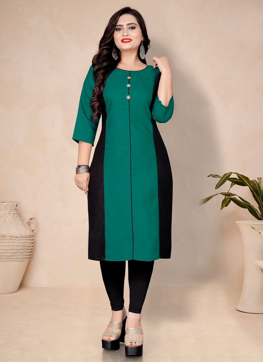 Party Wear Kurti Cotton Green Plain Kurtis