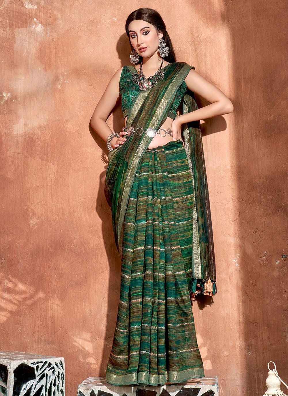 Classic Cotton Green Print Saree