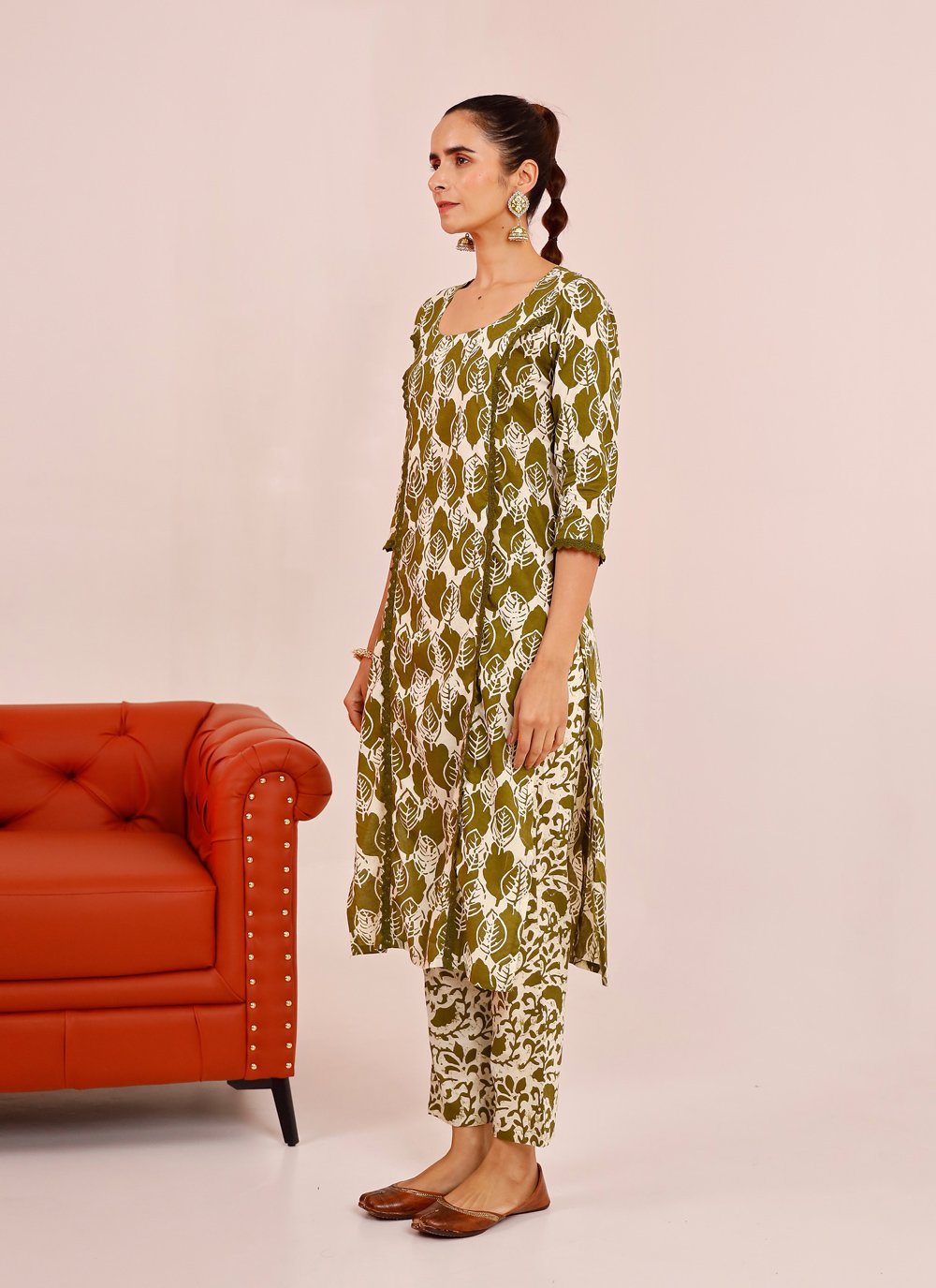 Pant Style Suit Cotton Green Print Salwar Kameez