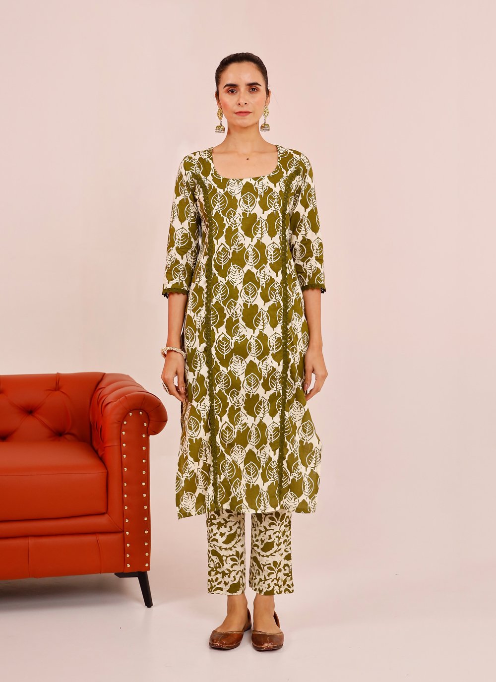 Pant Style Suit Cotton Green Print Salwar Kameez