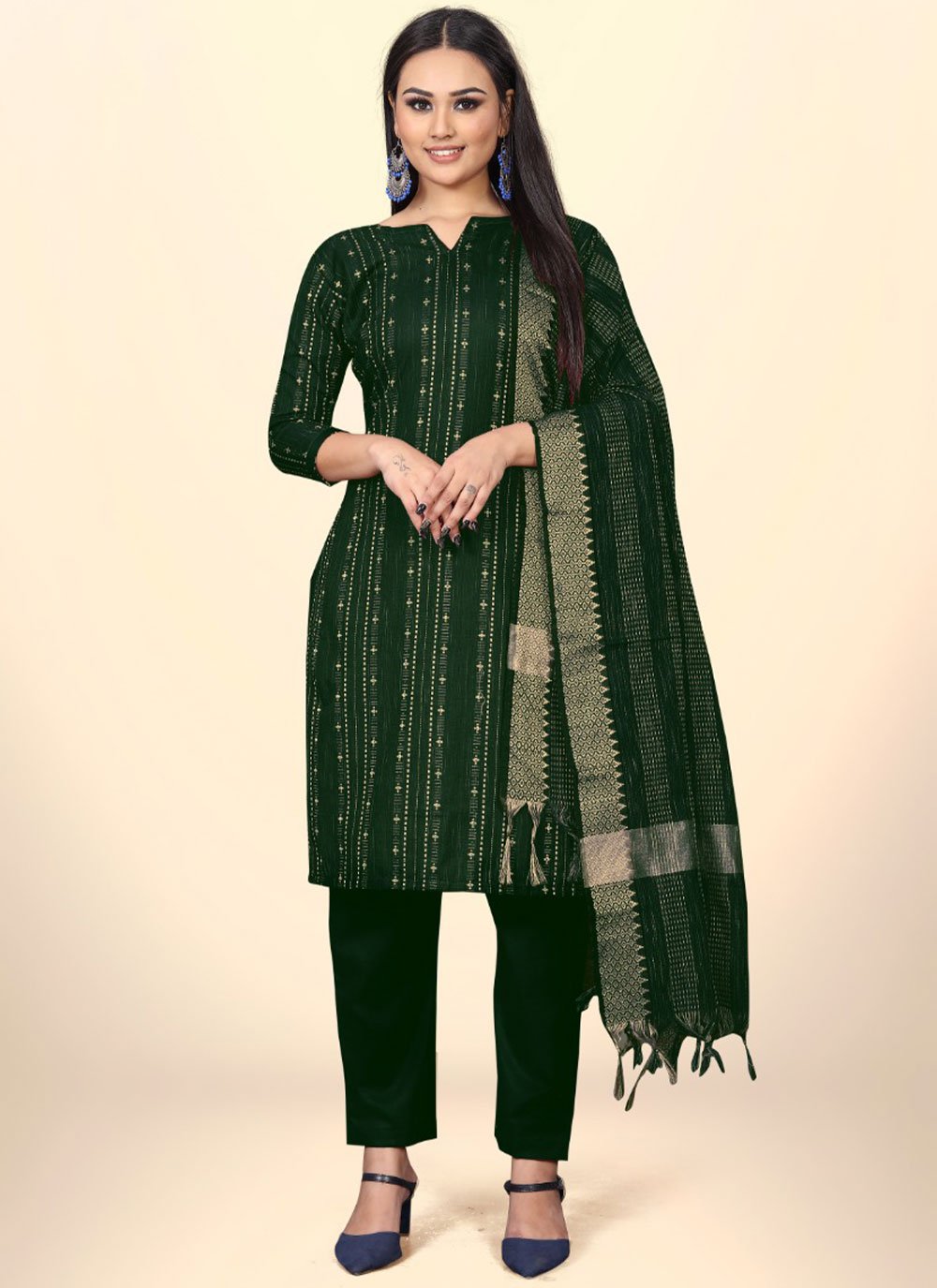 Salwar Suit Cotton Green Embroidered Salwar Kameez